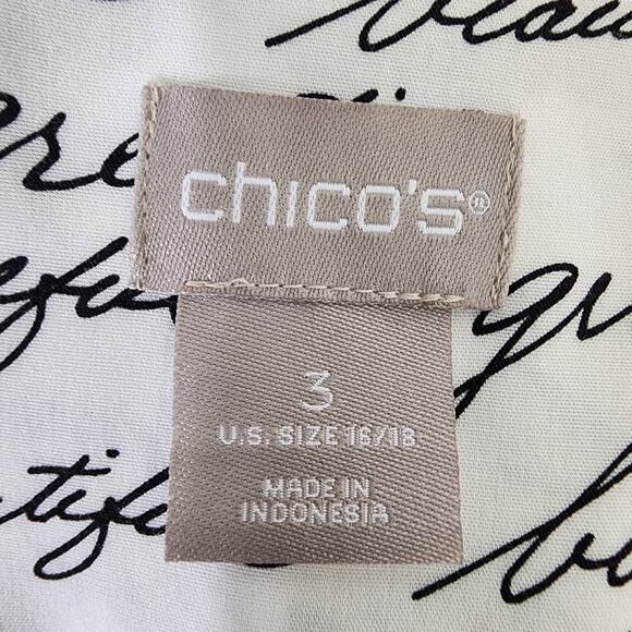 Chicos Womens Shirt Button Up Long Sleeve White Black Graphic Script US 16/18 - Picture 9 of 11